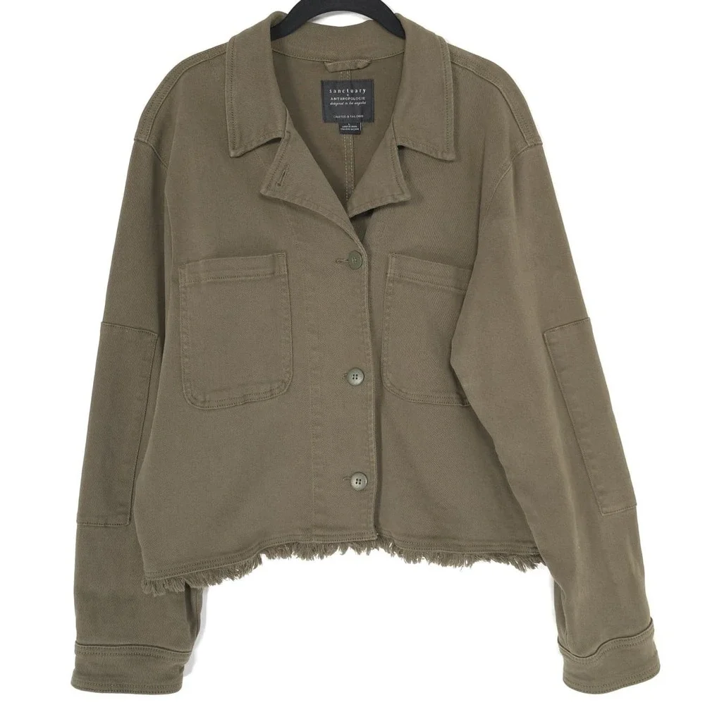 ANTHROPOLOGIE SANCTUARY Women's Jacket Denim LARGE Olive Green Cropped CJ0814AVD